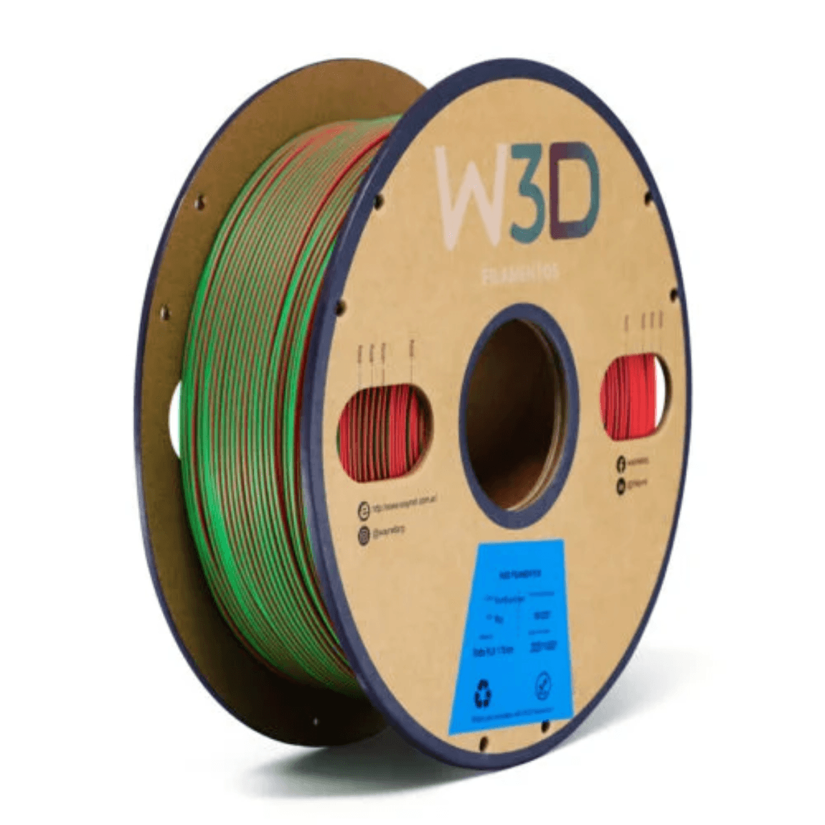Filamento PLA Tricolor W3D 1kg 1,75mm — Verde, Azul, Rojo
